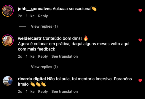 Comentários de alunos