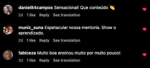 Comentários de alunos
