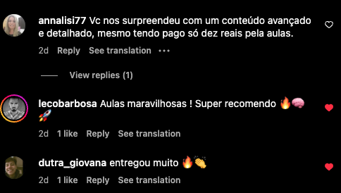 Comentários de alunos