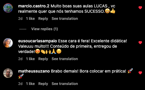 Comentários de alunos