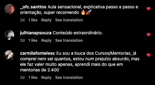 Comentários de alunos