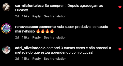 Comentários de alunos